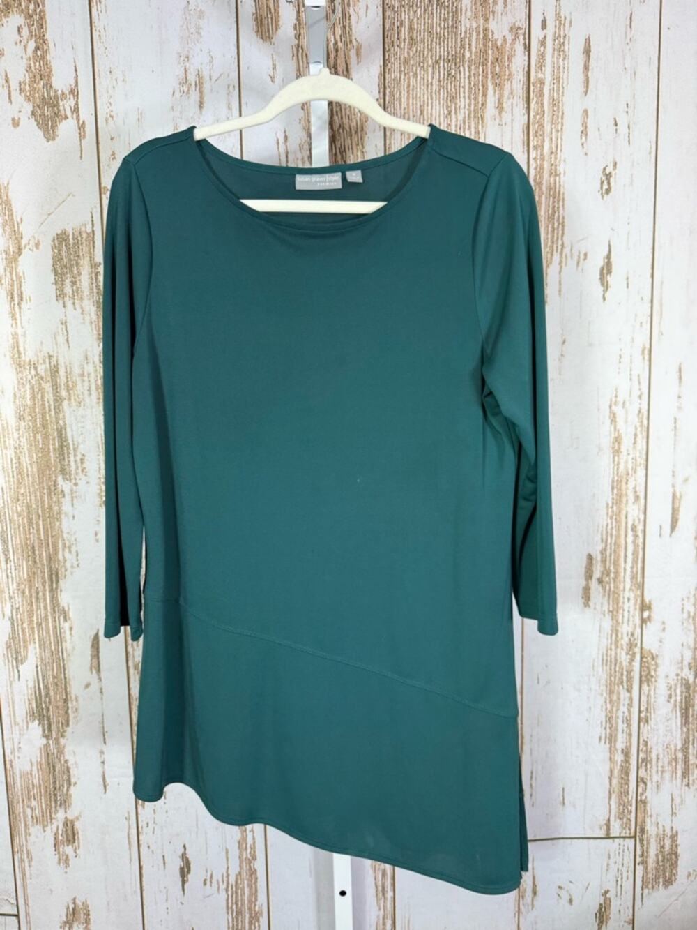 Susan Graver Teal Green Long Sleeve Tunic. Asymmetrical Hem. Size Medium